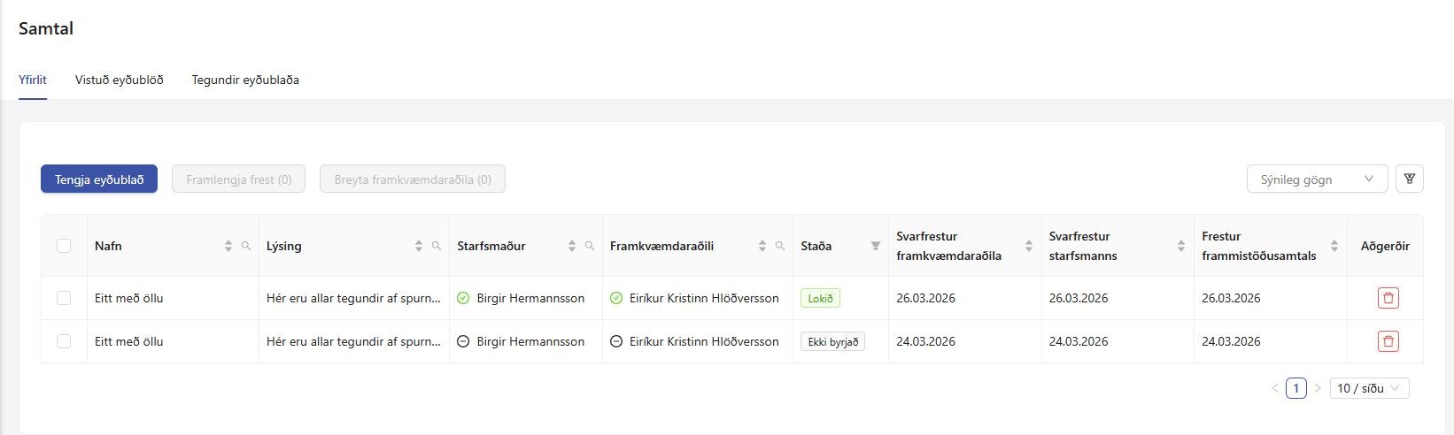 Frammistöðumat yfirlit